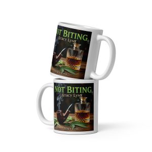 White glossy mug Not Biting Cover