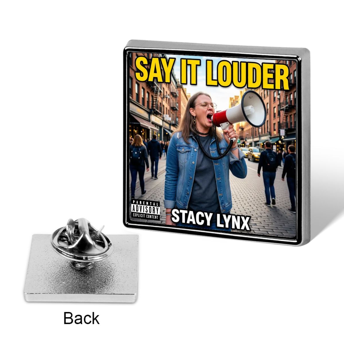 Square Lapel Pin Say it Louder Original Cover Art - Image 3