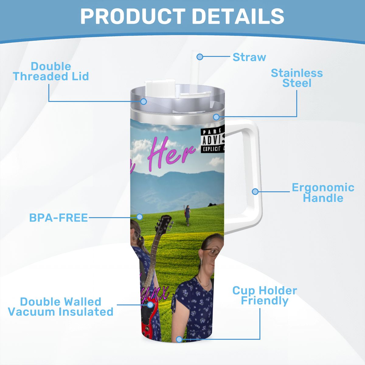 Travel Coffee Mug with Handle and Straw (40oz) Becoming Her Album Cover - Image 5
