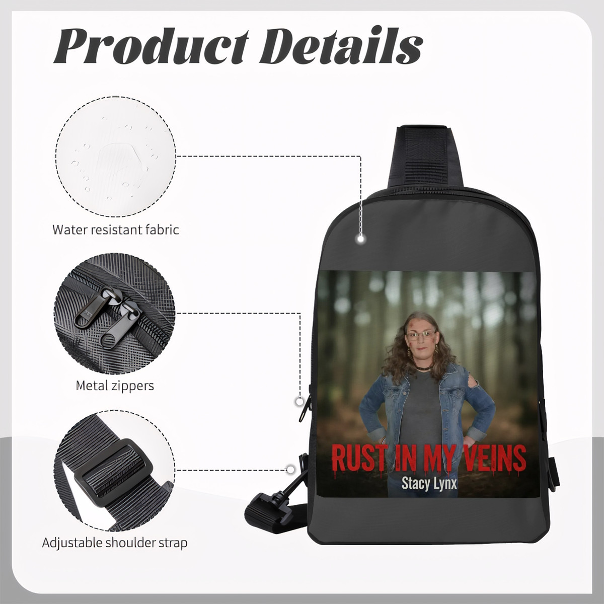 Double Layer CrossBody Bag Chest Bag Rust in my Veins Single Cover - Image 4
