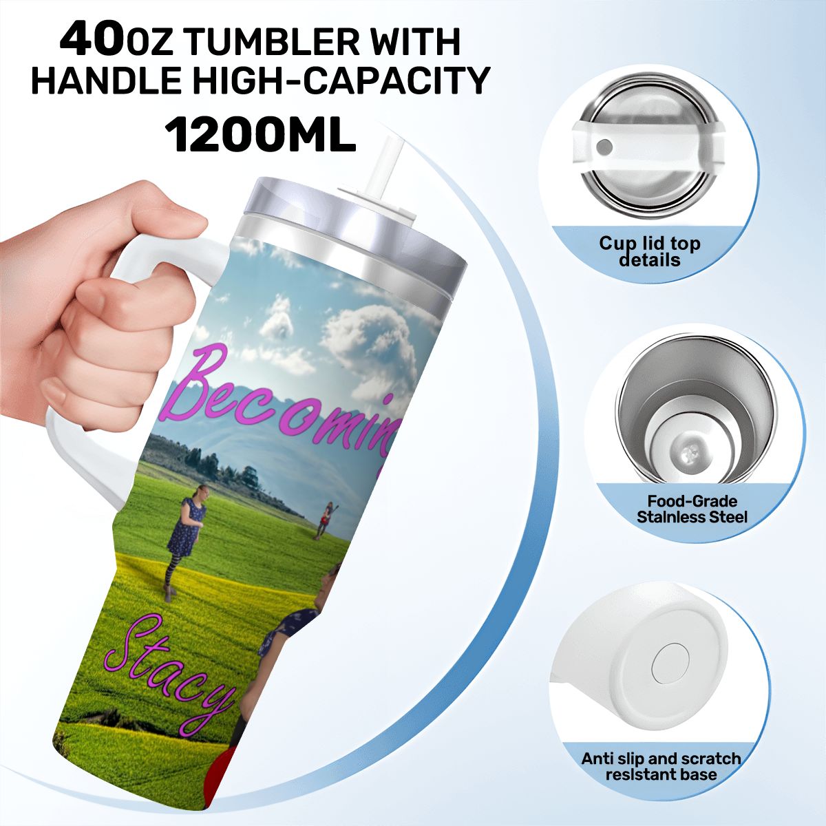 Travel Coffee Mug with Handle and Straw (40oz) Becoming Her Album Cover - Image 6