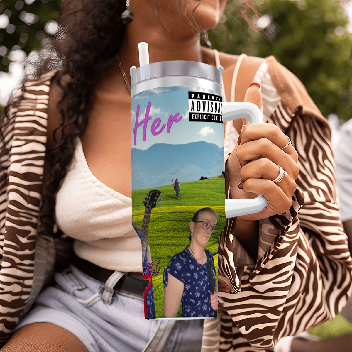 Travel Coffee Mug with Handle and Straw (40oz) Becoming Her Album Cover - Image 8