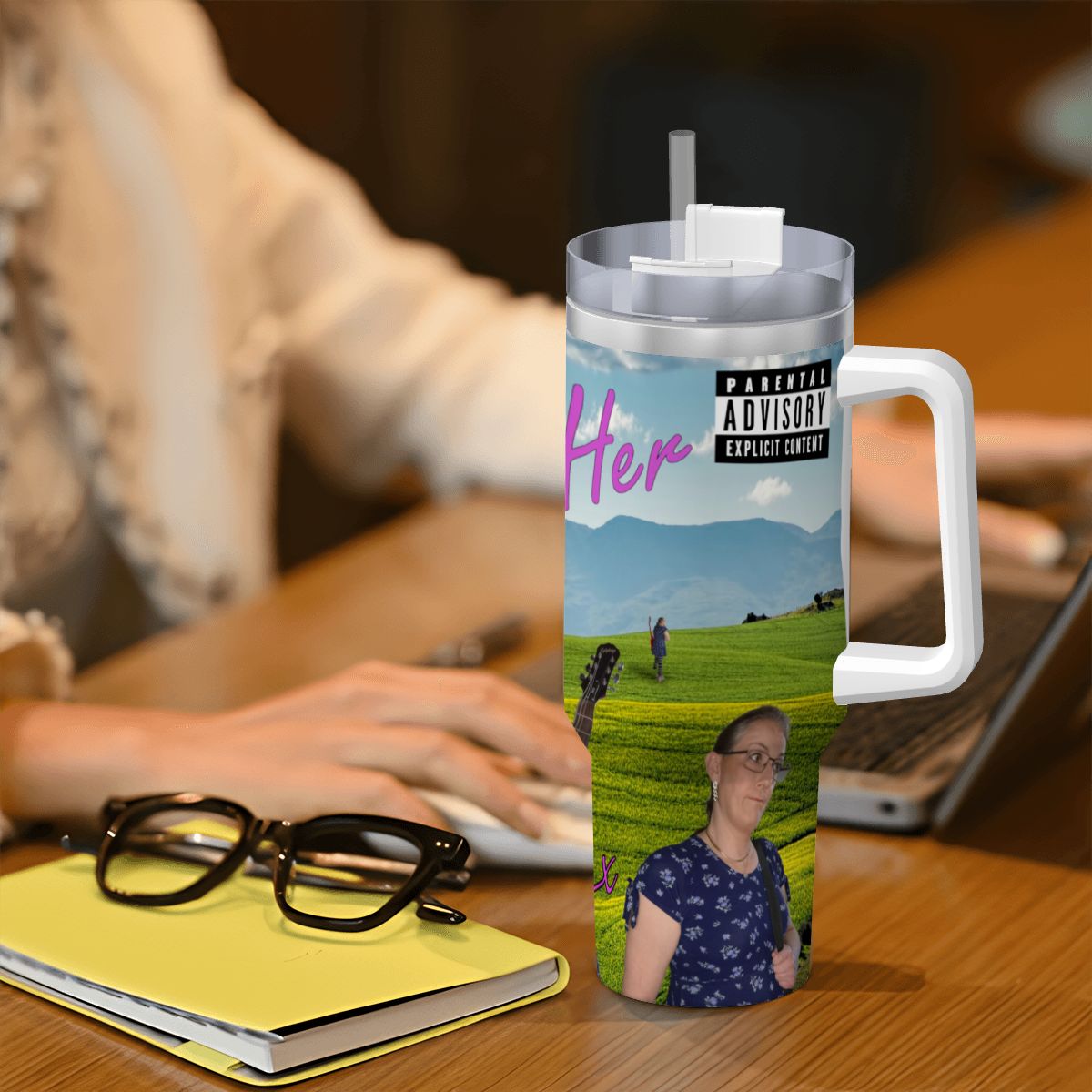 Travel Coffee Mug with Handle and Straw (40oz) Becoming Her Album Cover - Image 7