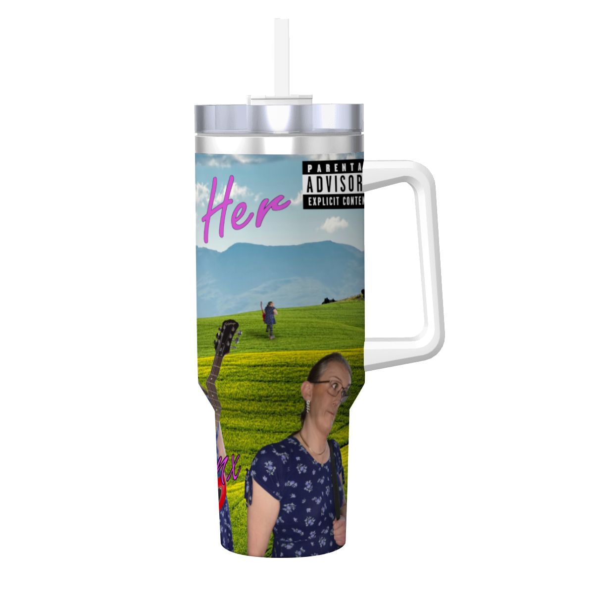 Travel Coffee Mug with Handle and Straw (40oz) Becoming Her Album Cover
